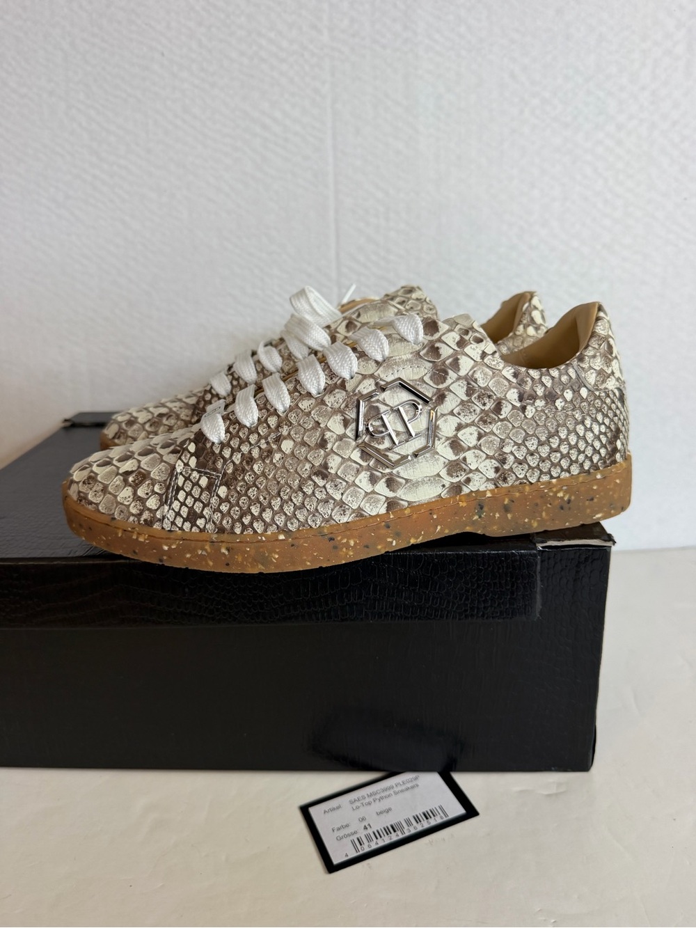 NIB Philipp Plein Real Python Lo-Top Sneakers in beige/Metallic EU 41(Men US 8)